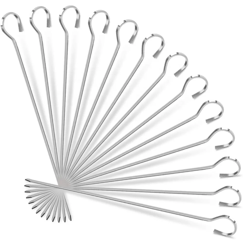 
wholesale Reusable Flat Metal Cooking Barbecue fork/Skewers/Barbecue Roast Flat Nonstick Grilling Skewers BBQ Sticks Set