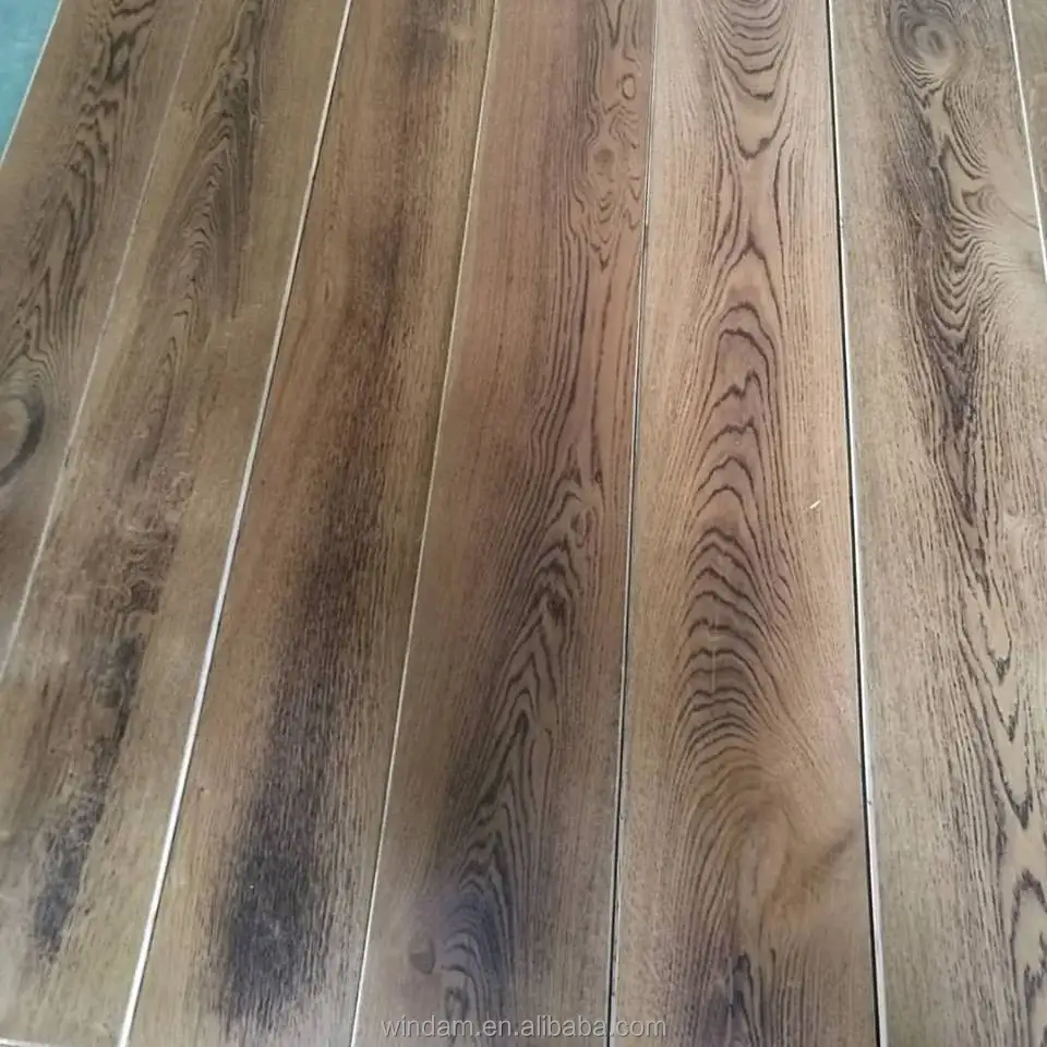 Европейская проволочная щетка из дуба, античное сгоревшее деревянное напольное покрытие из дуба