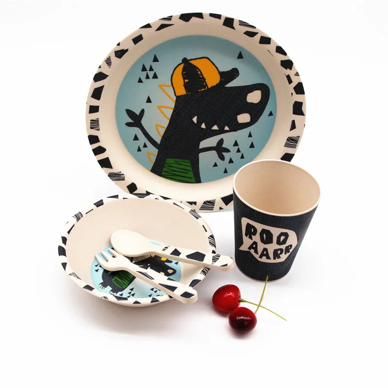 
Tableware Set Unbreakable Kids Dinner Ware Set Eco Friendly Reusable Round 5pcs Carton Modern Round Plate Bamboo Fiber Support 