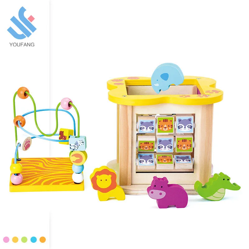 YF-Z6065 flower shape toddler activity play center box children education toys multi-function wooden bead maze toy
