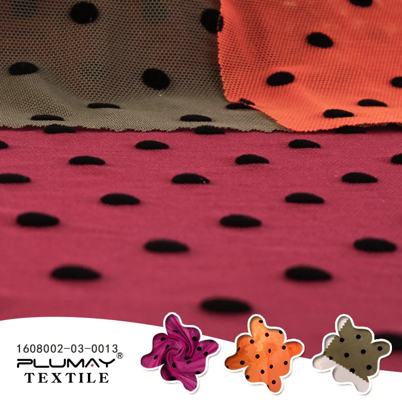 Nylon Span 4 way stretch digital printing tricot flocked mesh fabric for clothing textile custom elastic fashion ripstop tule