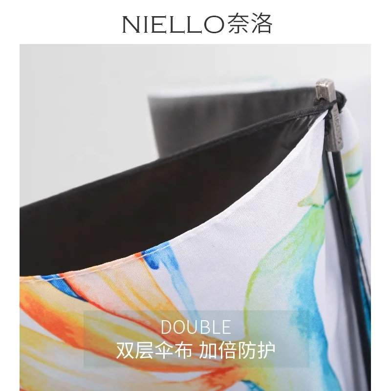 Standard size high quality anti uv 3 fold girl umbrella wooden handle umbrella