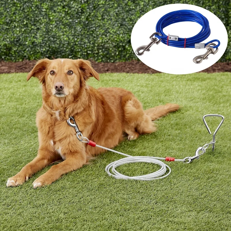 PVC Plastic Coated Steel Wire Rope Dog Tie Out Cable Leash Stainless steel wire dog leash PVC coated steel wire rope