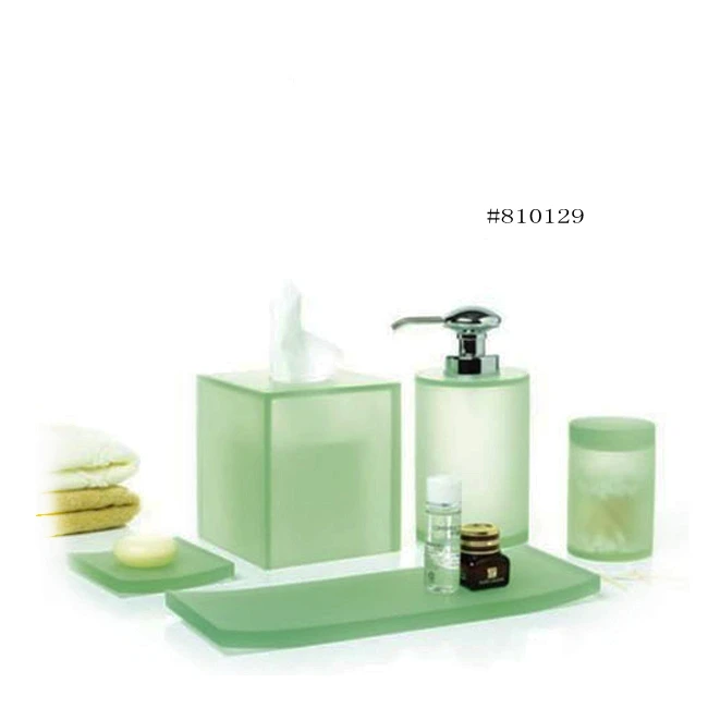 China Shenzhen Factory Translucent Light Green Matt Frost Resin Bath Set for Home and Hotel new arrival 2019