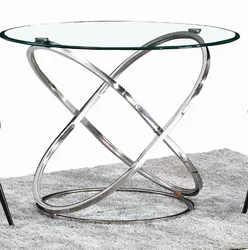 Restaurant kitchen glass top round dining tables stainless steel base furniture