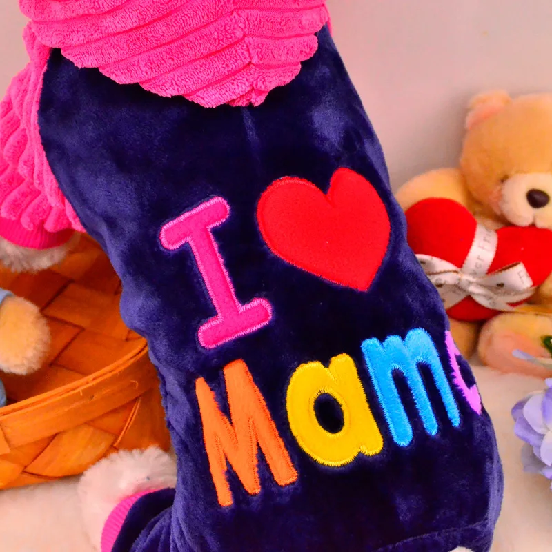 Autumn Winter Pet Dog Clothes Warm Dog Coat Hoodies I Love Papa Mama Puppy Chihuahua Costume Clothing