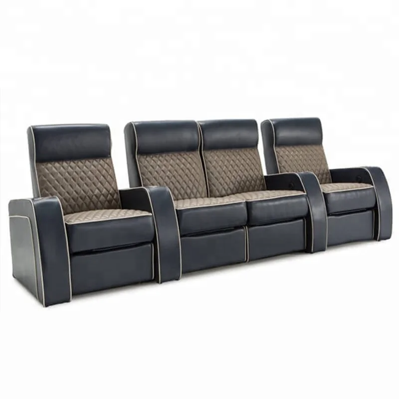 Wholesale Price canape 3 places cuir electrique Luxury 3 Seater Genuine Leather Home Theater Seats With Cup Holders