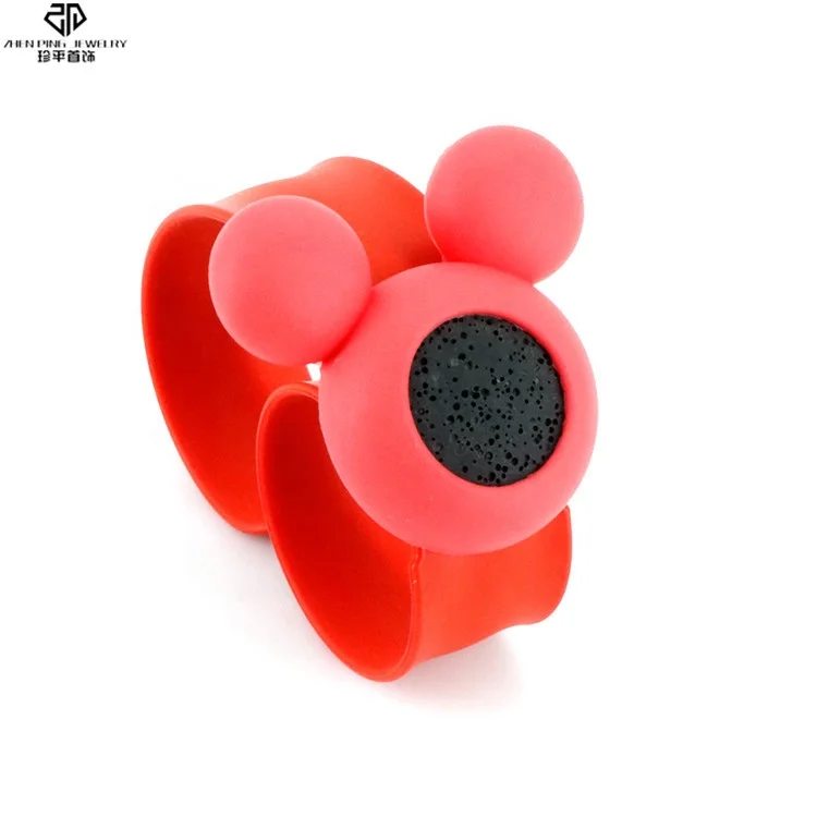 Mickey Mouse Anti Anxiety Lava Stone Essential Oil Diffuser Bracelet Adjustable Slap Silicon Wristband