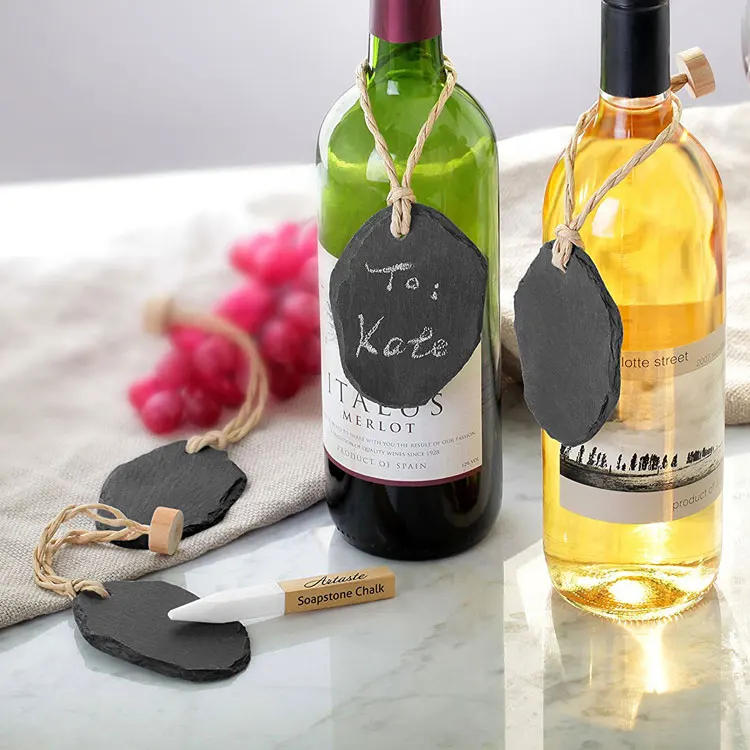 Ярлыки из черного натурального камня для украшения винных бутылок, подвесные ярлыки