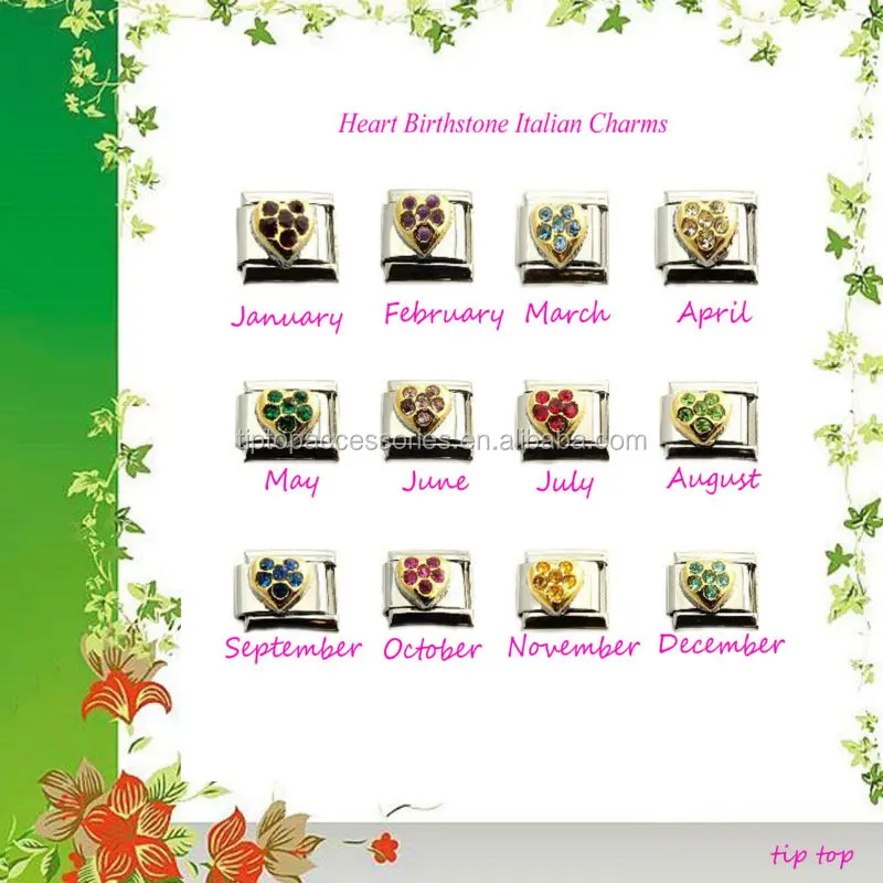 Wholesale Italian Link Bracelet Heart Birthstone Italian Charm