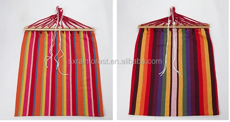 Colorful Strips Wooden Hammock Hanging Sleeping Bed with Wood Spreader bar