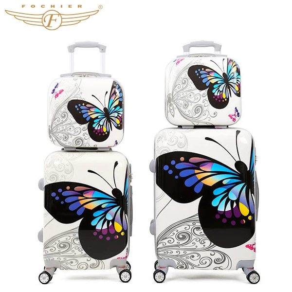 hot sale butterfly printing hardside trolley luggage bag