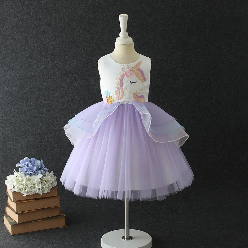 Unique boutique unicorn baby girl one piece dress colorful fluffy tulle horse frock patterns