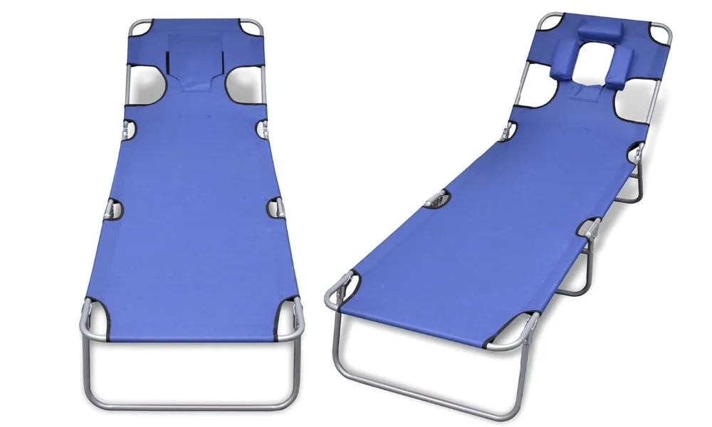 
Comfortable Folding Sun Lounger With Head Cushion and Adjustable backrest 