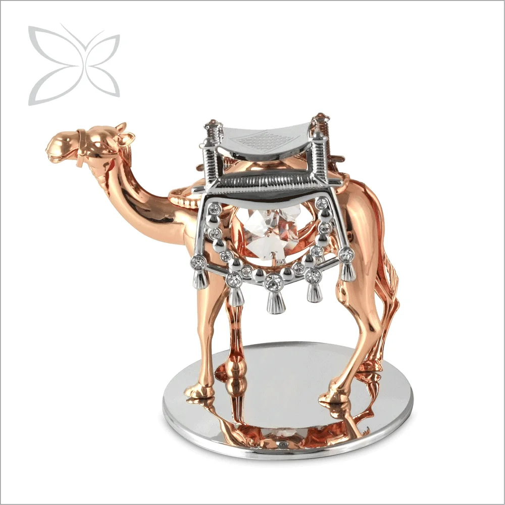 Crystocraft Luxury Rose Gold Plated Camel Figurine Collectible Middle East Dubai Souvenir with Brilliant Cut Crystals