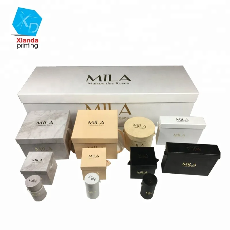 High end custom cardboard square set flower gift box for rose bouquet delivery