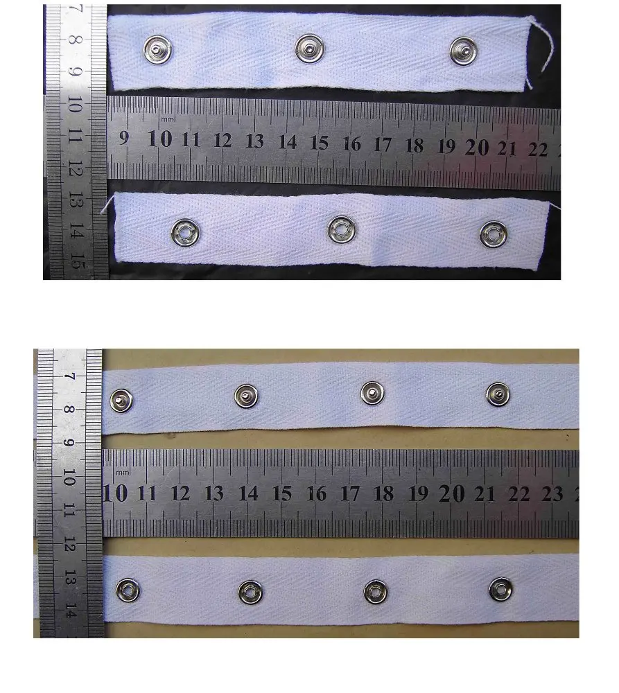 Metal snap button tape with prong snap buttons, metal buttons tape