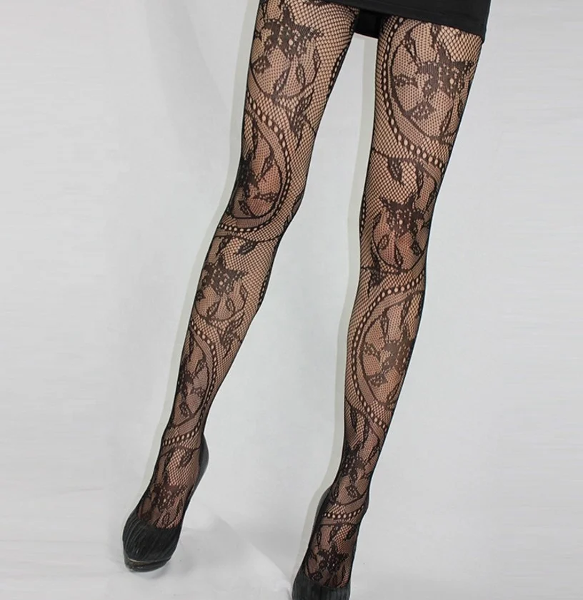 Retro hollowed out sexy women net black socks lace mesh sex pantyhose totem tornado stockings