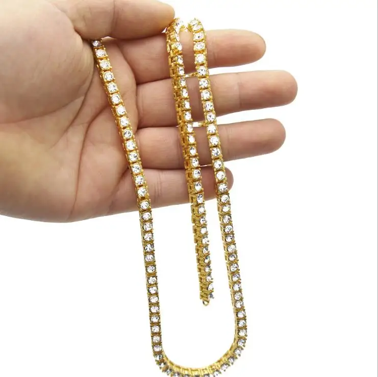 Bling Iced Out Tennis Chain 1 Row Necklaces Silver/Gold Color Men Chain Fashion Jewelry