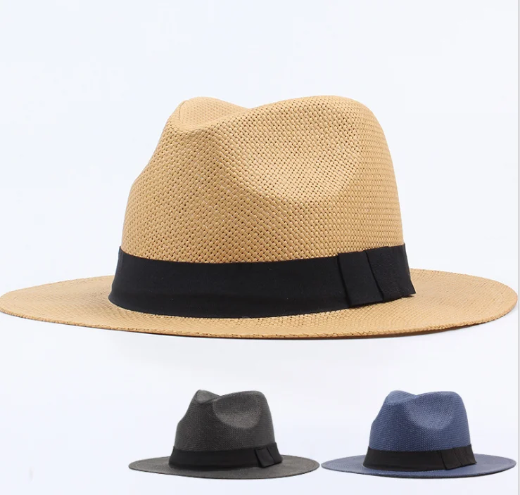 Unisex Solid Straw Fedora Trilby Gangster Cap Summer Beach Sun Panama Hats for Women Men Chapeau Casual Visor Caps