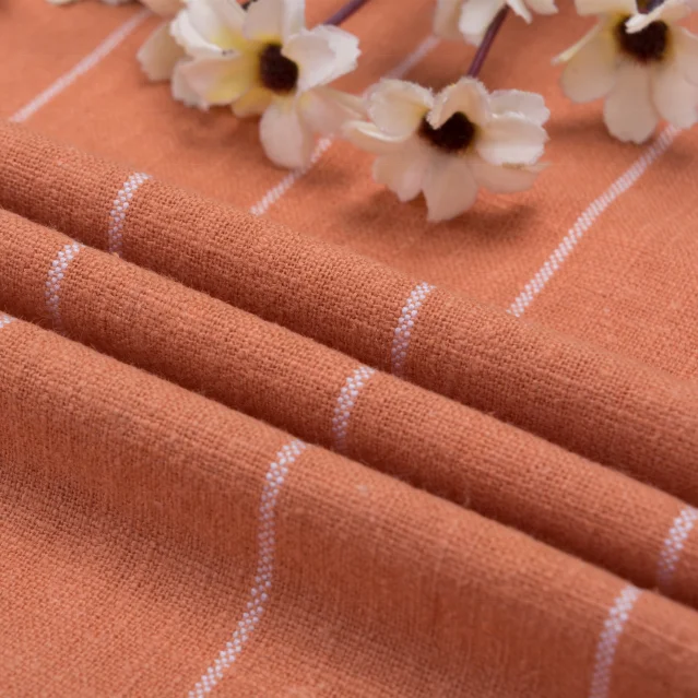  8043Wholesale Stonewashed Ramie Cotton blend fabric Sandwashed ramie Stripes Organic High Quality