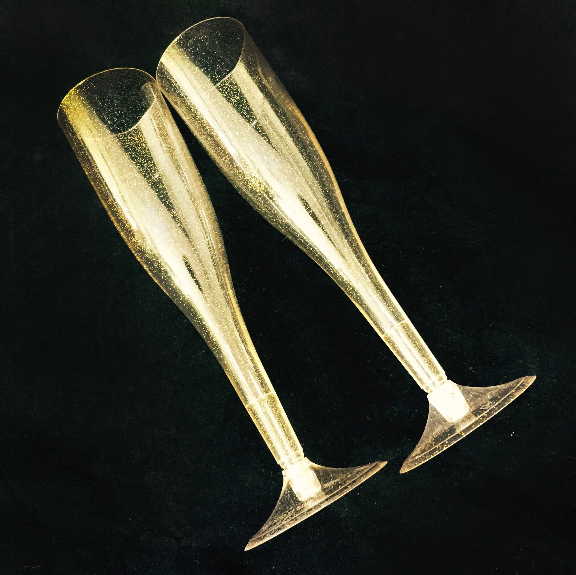 Unbreakable disposable plastic gold glitter champagne glass