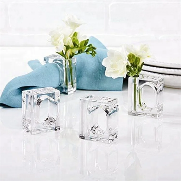 Home Decor Plain Square Clear Acrylic Napkin Ring with Bud Vase