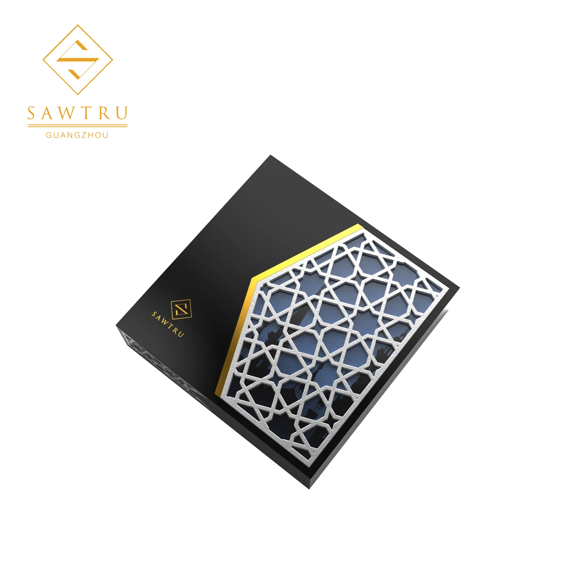 Environment-Friendly luxury wooden gold foil tea box with art paper and PU lining small partitions compartments divisions