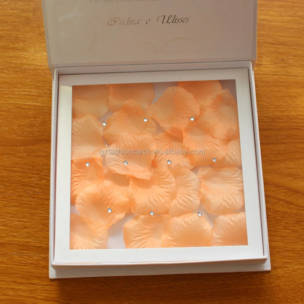 2024 Newest Design Orange Plastic Flowers White Paper Invitations DIY Craft Luxury Wedding Hardcover Invitation Box