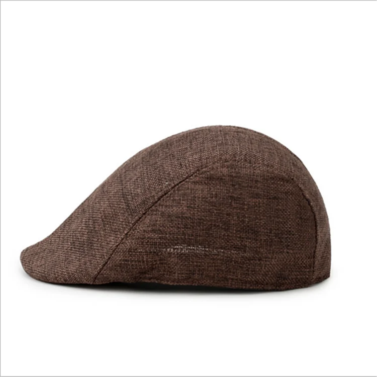 British Classic Vintage Linen Plain Hard Newsboy Beret Caps Hat For Men