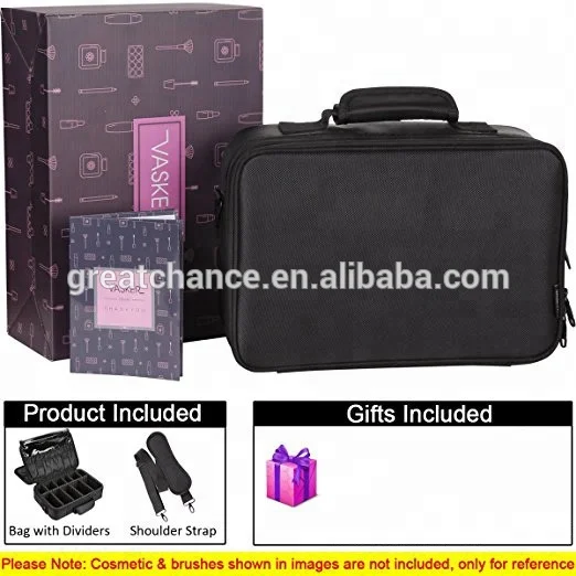 
3 Layers Waterproof Makeup Bag Travel Cosmetic Case Brush Holder with Adjustable Divider- soft cosmetic case supplier 