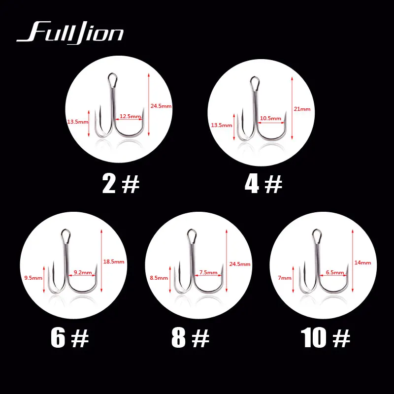Fulljion Sea Stainless Steel Carp High Carbon Fishing Hook Treble Fishhook