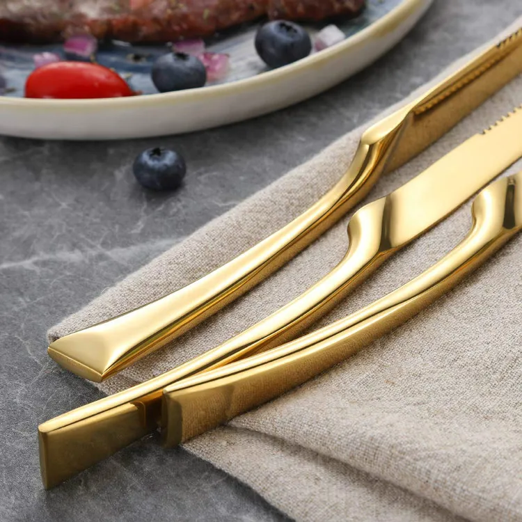 
304 Stainless Steel Food Grade Metal Reusable Restaurant Chef Kitchen Cheese Custom Cutter Serrated Gold Steak Knife Set 