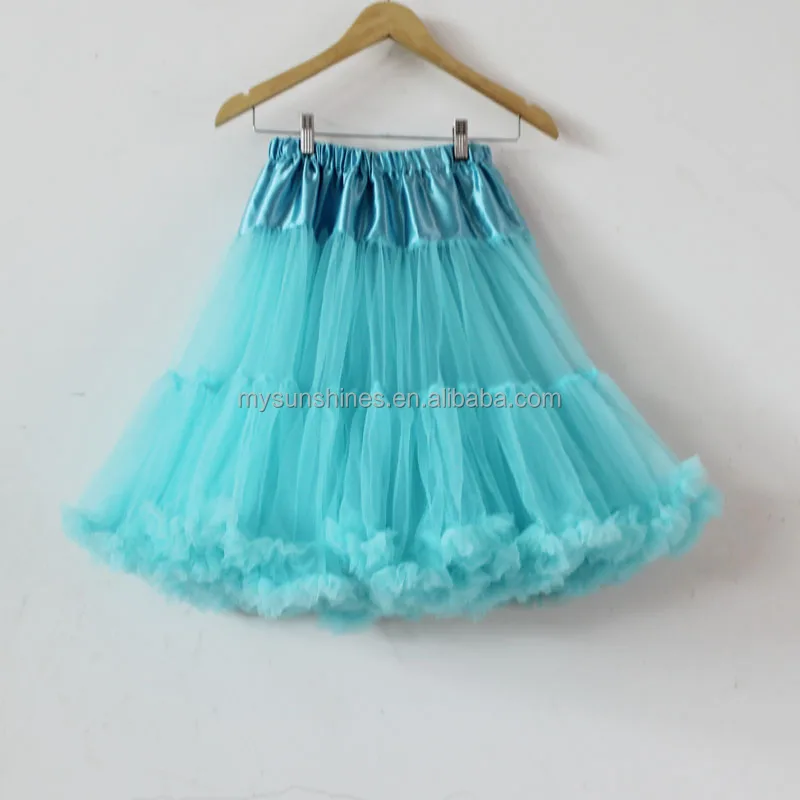 Plus Size Chiffon Teen Fluffy Adult Tutu Pettiskirt Turquoise Long Tulle Skirt Women