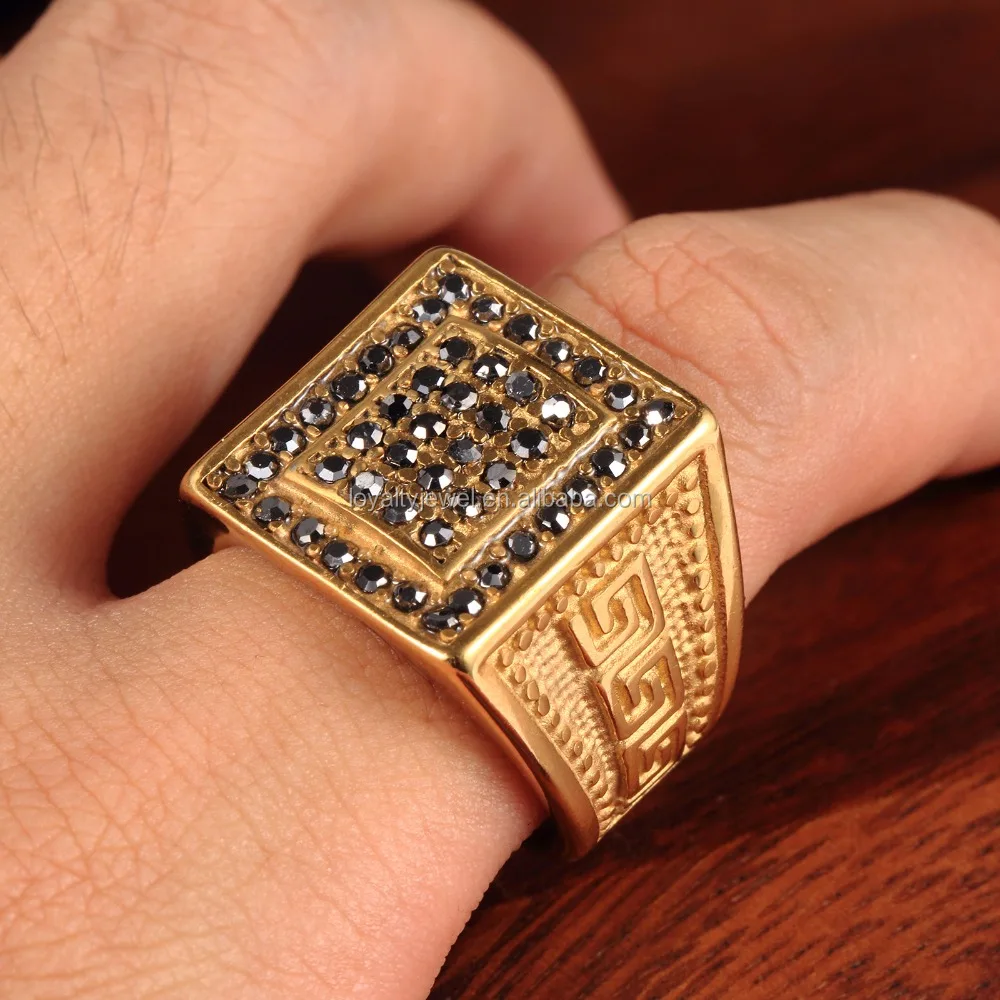 LOYALTY LY2017309 Black Diamond Wedding Ring Luxury Black Stone Men Gold Ring