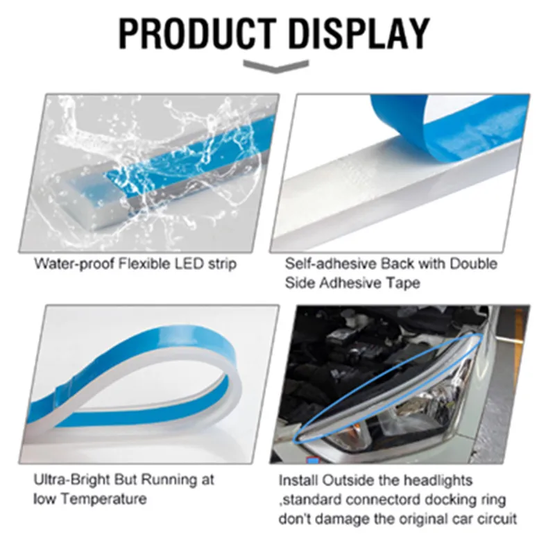 30CM 45CM 60CM led drl Daytime Running Lights White Headlight LED Amber Turn Light drl Strip For Headlight car led strip light