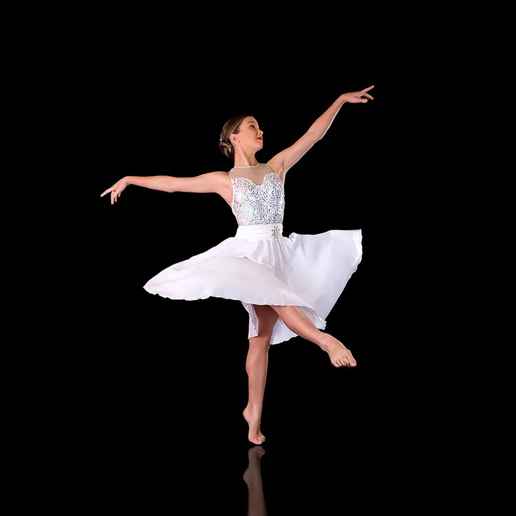 Stage Boutique Elegant Dance Costume Girls Lyrical Dancing Performance Wear Girls Ballet Sequin Leotards With Skirt