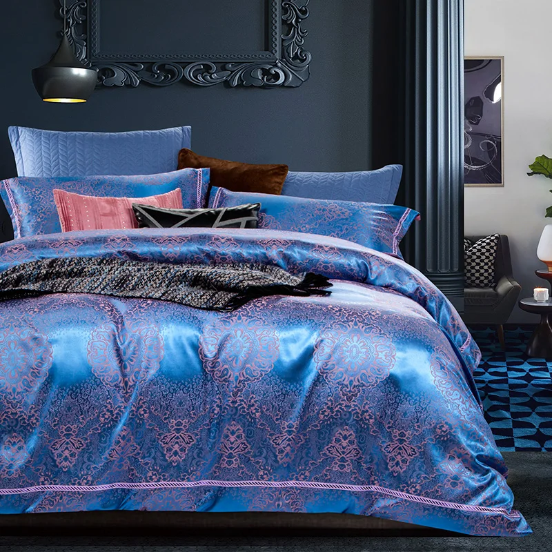 King and Queen Adult 100% Cotton Woven  Girls and Bopy Satin  Silk Home Linen Luxury Jacquard Bedding Set