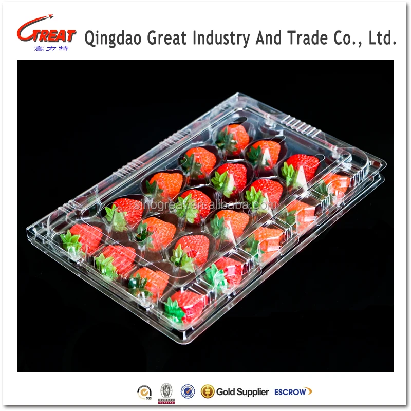 New Design food grade clear blister plastic strawberry packaging box container with 20 cells