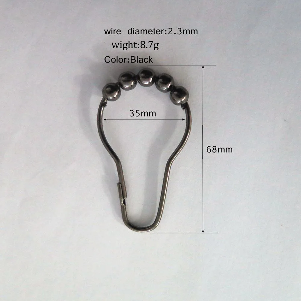 12PCS/Bag Shower Curtain Rings Black Nickel Plated Shower Curtain Hook