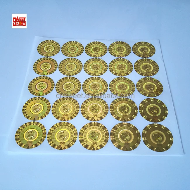 Custom Round Golden Hologram Label Self Adhesive Laser Sticker