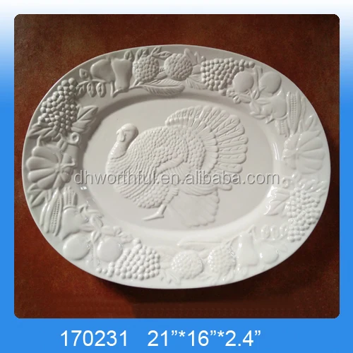 Personalized white ceramic turkey platter for Thanksgiving Day