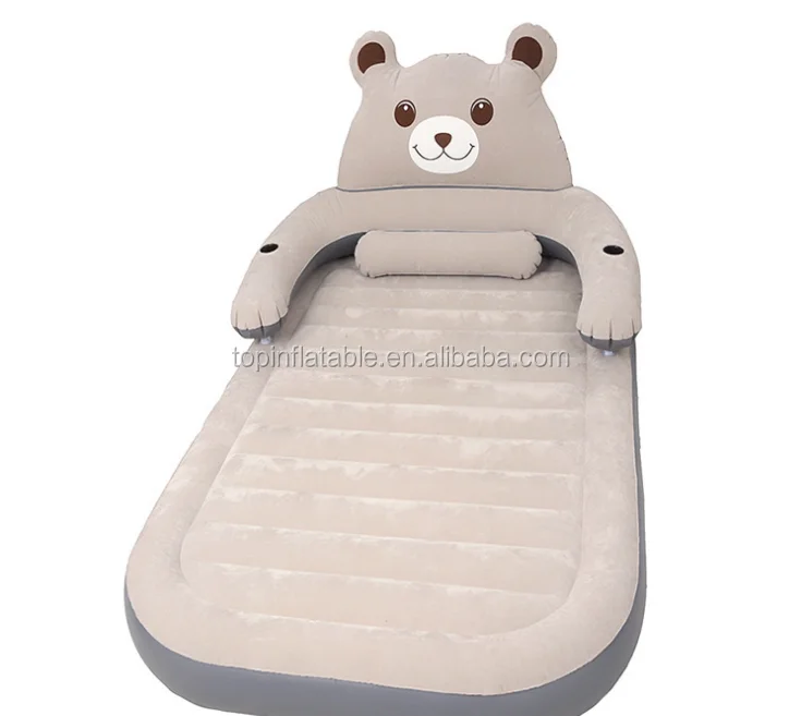 Soft Raised Flocked Fabric airbed twin home use inflatable mattress with built-in Pump kawaii bear style