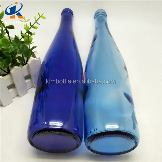 wholesale 750 ml dark and light blue color alcohol or beer wine bottle