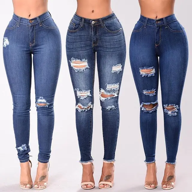 
F50418A Top design women latest ripped pencil denim jeans 2019 for ladies 