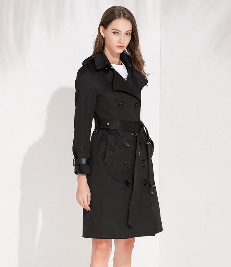 
Wholesale Autumn and Spring Women Fashion Lapel Collar British Style Long Sleeve Double Breasted Trench Coat 3 Colors 