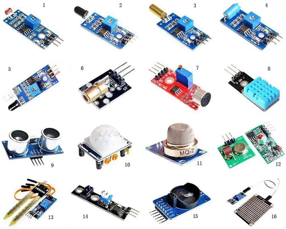 
16pcs/lot Raspberry Pi 3&Raspberry Pi 2 Model B the sensor module package 16 kinds of sensor 