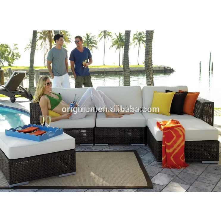 Lightweight modular sectional PE rattan furniture outdoor patio recliner sofa set