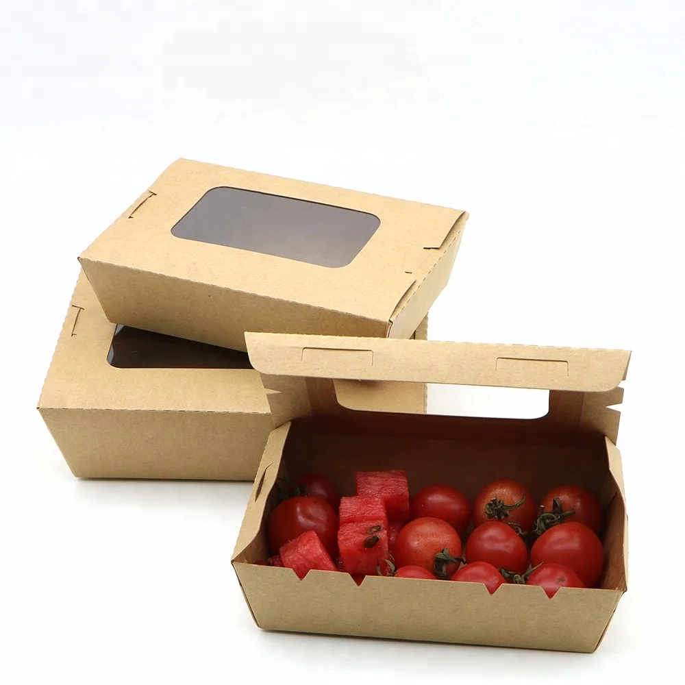 Disposable Brown Kraft Paper Food Box Takeaway Packaging Container with PET window