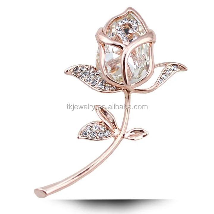Fashion Crystal rose Brooch gold plated elegant brooches pins For Wedding Jewelry